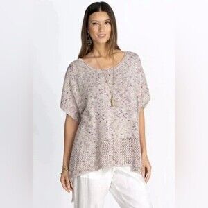 Johnny Was Confetti Knit Poncho Slouchy Sweater Tassels Flowy Beach Coastal OS